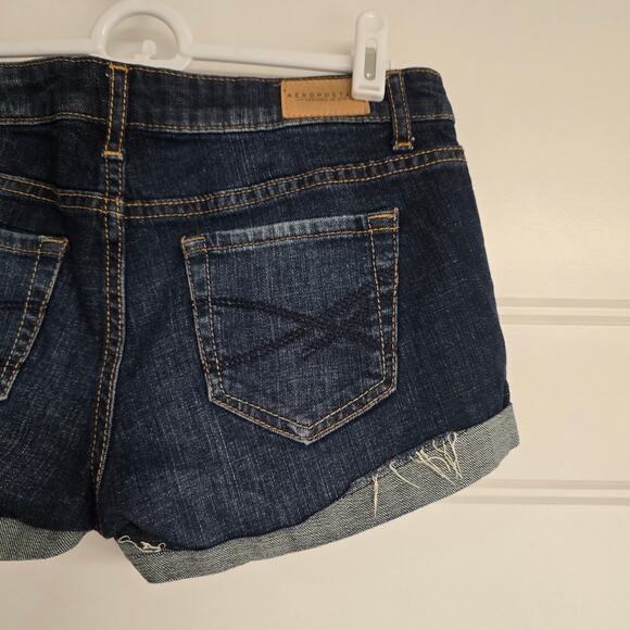Women's Aeropostale Shorty Darkwash Distressed Denim Cuffed Jean Shorts | Size 2 - Picture 6 of 9